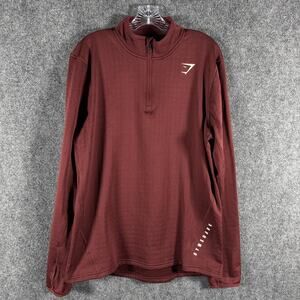 Gymshark Sport 1/4 Zip Pullover Mens XL Baked Maroon Fleece Thumbhole Workout